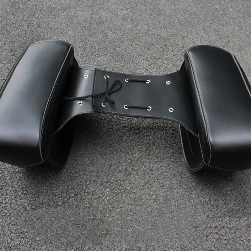 Retro style motorcycle side box in PU leather measuring 42x15x30cm in black and brown colour options