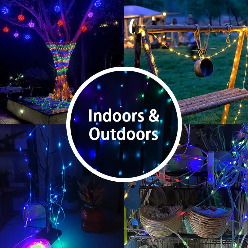 10 metre LED light string with 100 multi-colour lights in party decoration setting