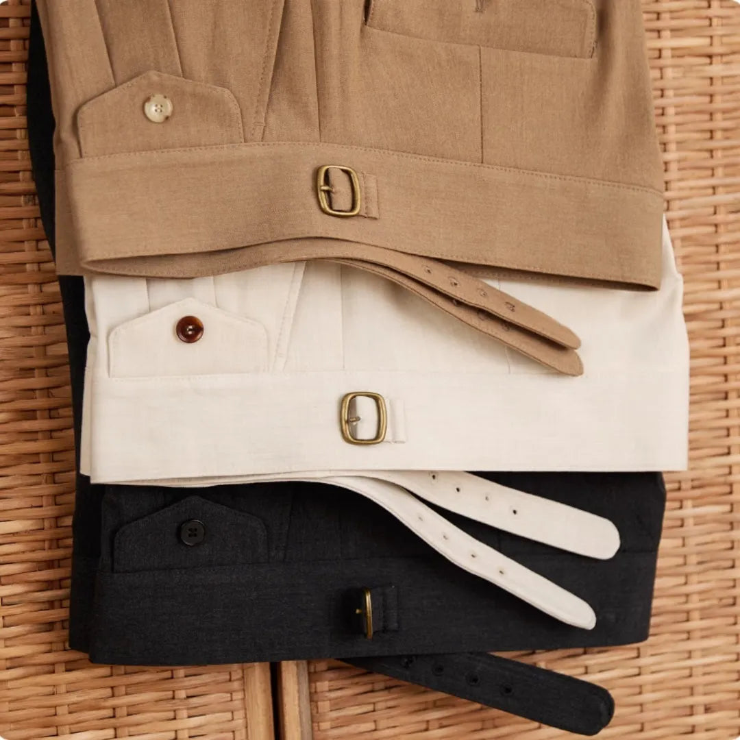 Men's slim fit straight leg business trousers in dark grey, light brown, or light apricot wrinkle-resistant polyester fabric