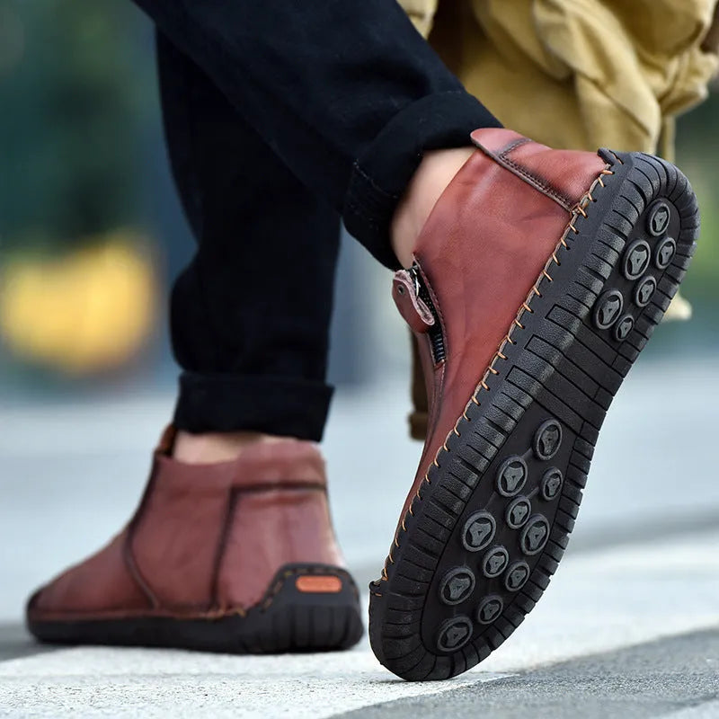 Men's high top lazy driving shoes in black with slip-on design, round toe, and rubber sole