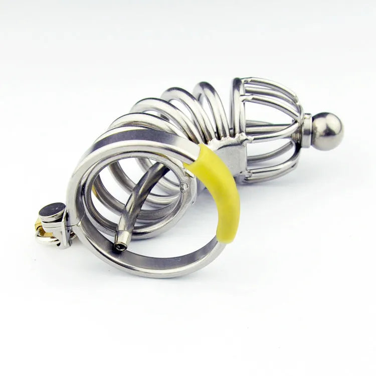 Stainless steel male chastity device with catheter and lock, four ring sizes