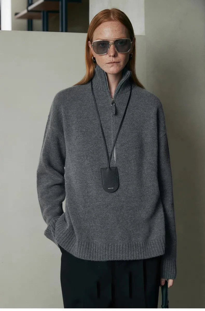 Women's wool loose lapels bandage dress in black or mountain rain grey with long sleeves