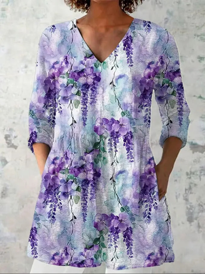 Women's retro style slim fit printed long sleeved top in a selection of colours
