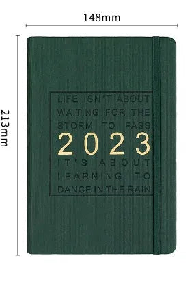 Student calendar notebook with imitation leather cover showing creative design and open calendar pages