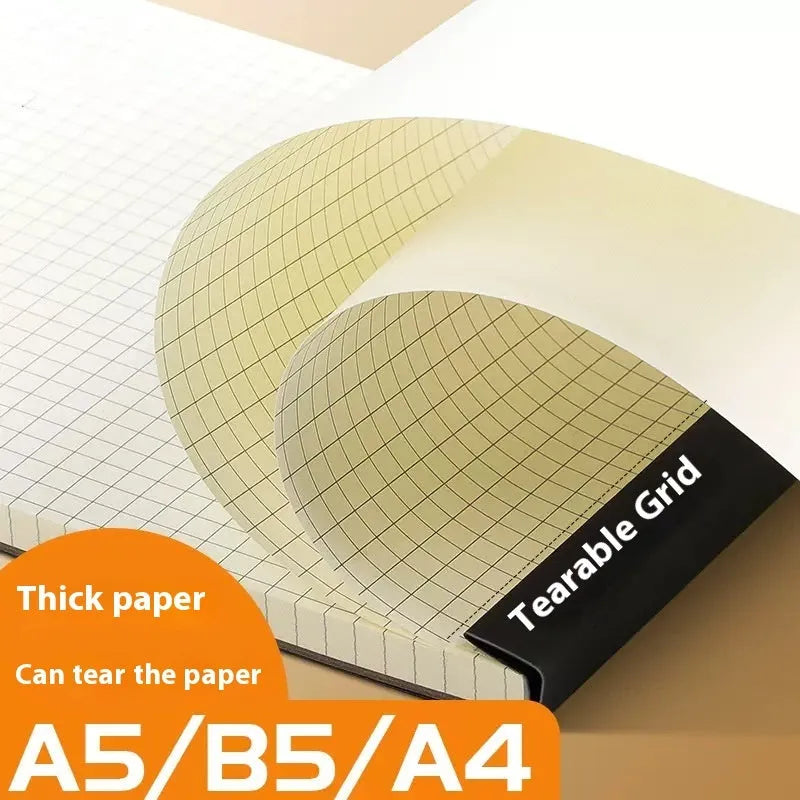 Tearable writing pad notebook in A5 size with grid ruling, 80 sheets.