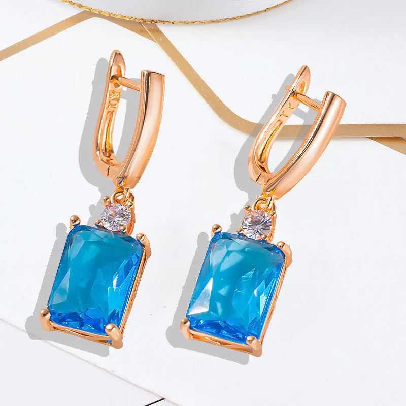Square geometry earrings with gold or silver electroplating on copper construction