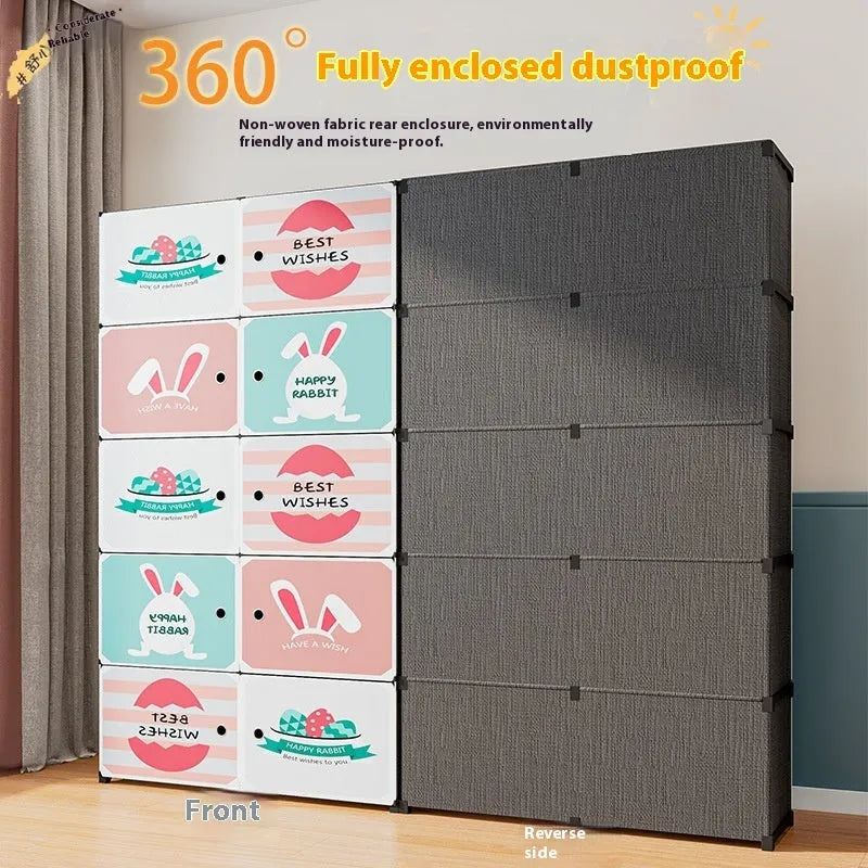 Black and white PP grid floor storage cabinet with door, single row four layers configuration