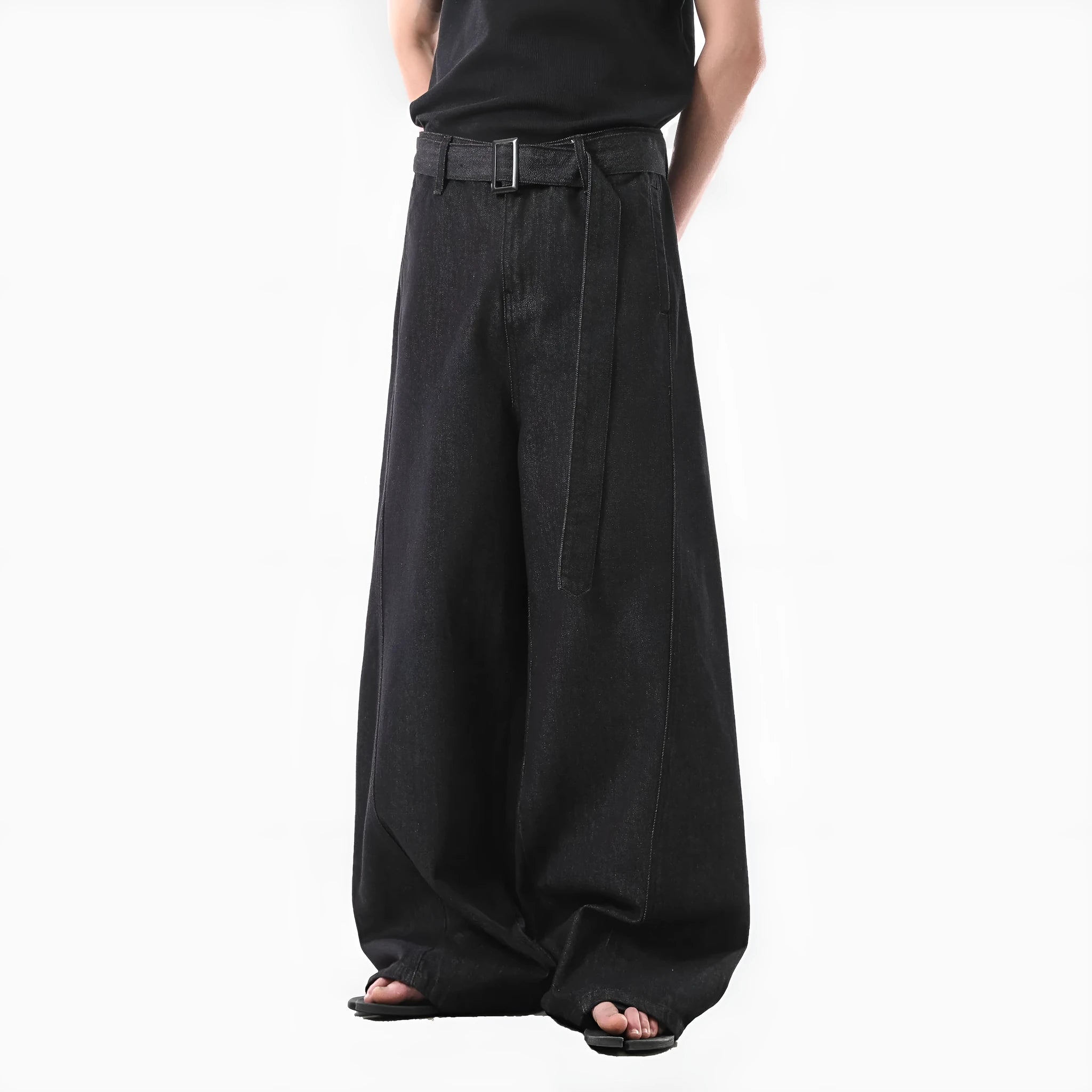 Women's American retro black gold high waist straight jeans with zip fly
