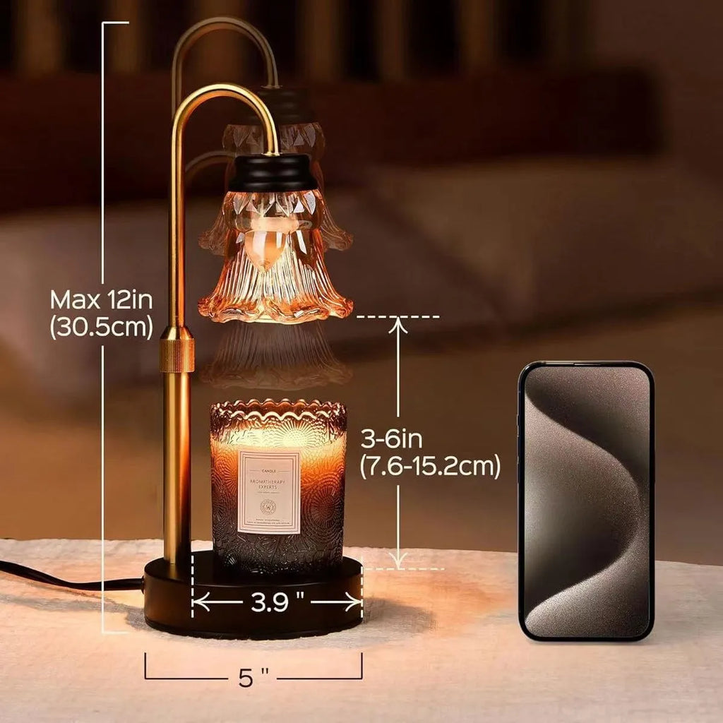 Electric aromatherapy wax melting lamp with bamboo holder measuring 30.5cm tall