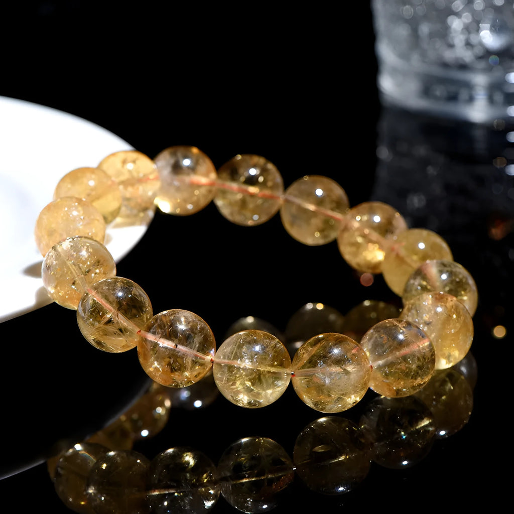 Natural yellow citrine bead bracelet showing single-circle and three-circle design options.