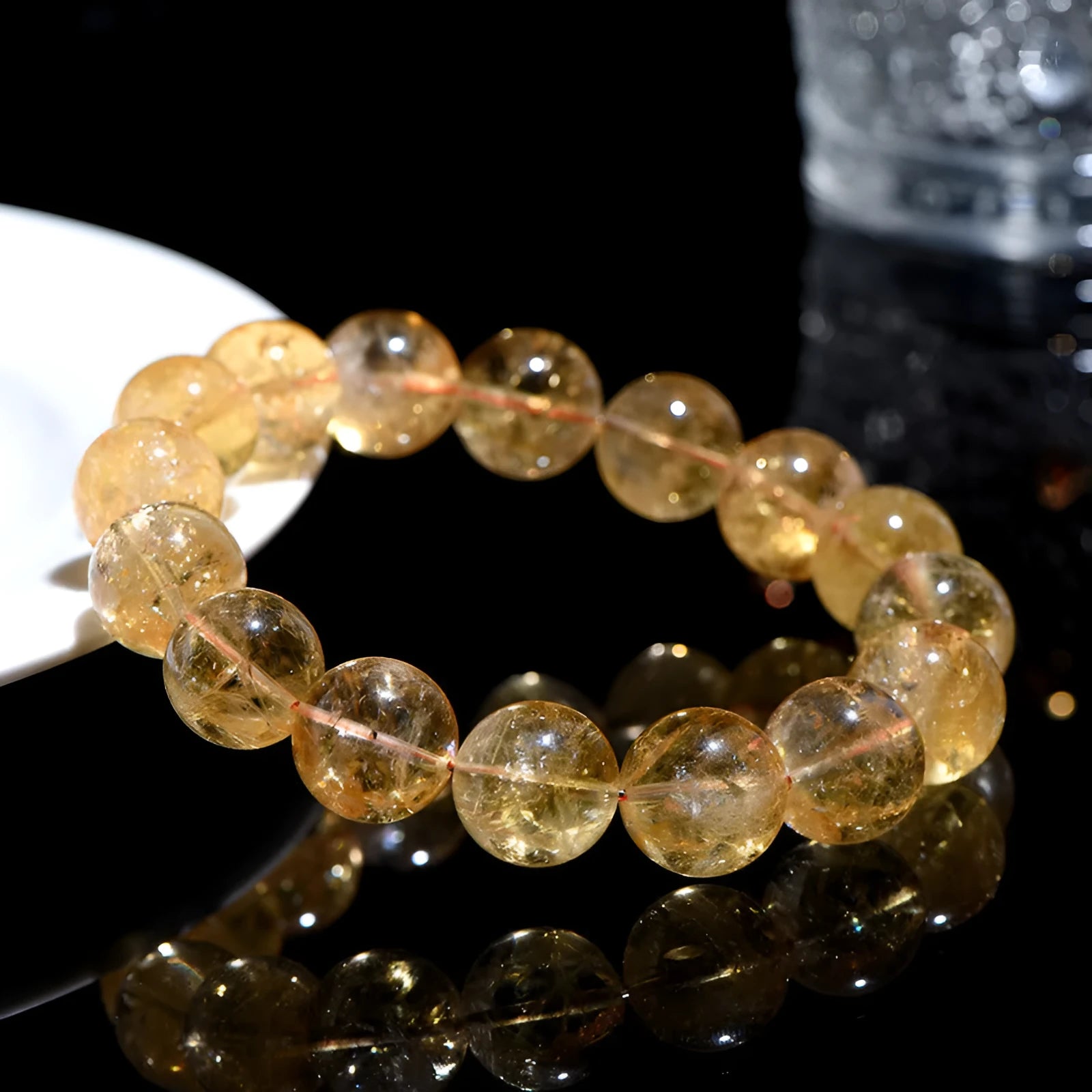Natural yellow citrine bead bracelet showing single-circle and three-circle design options.