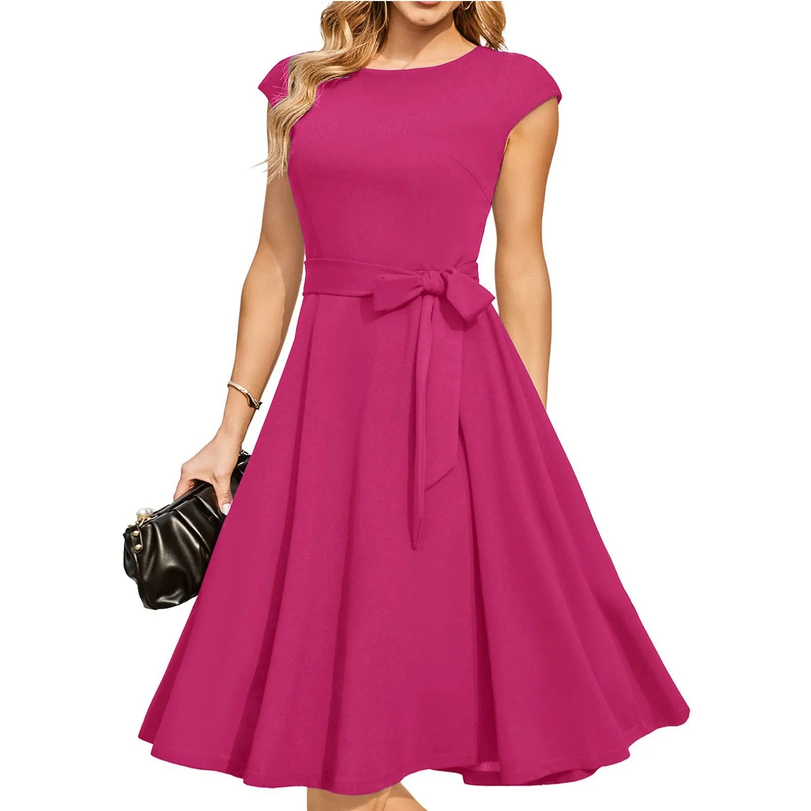 Sleeveless black dress with lace-up waist and a full, oversized swing skirt.