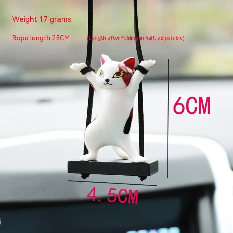 Cartoon resin cat pendant for car interior with adjustable rope in five colour options