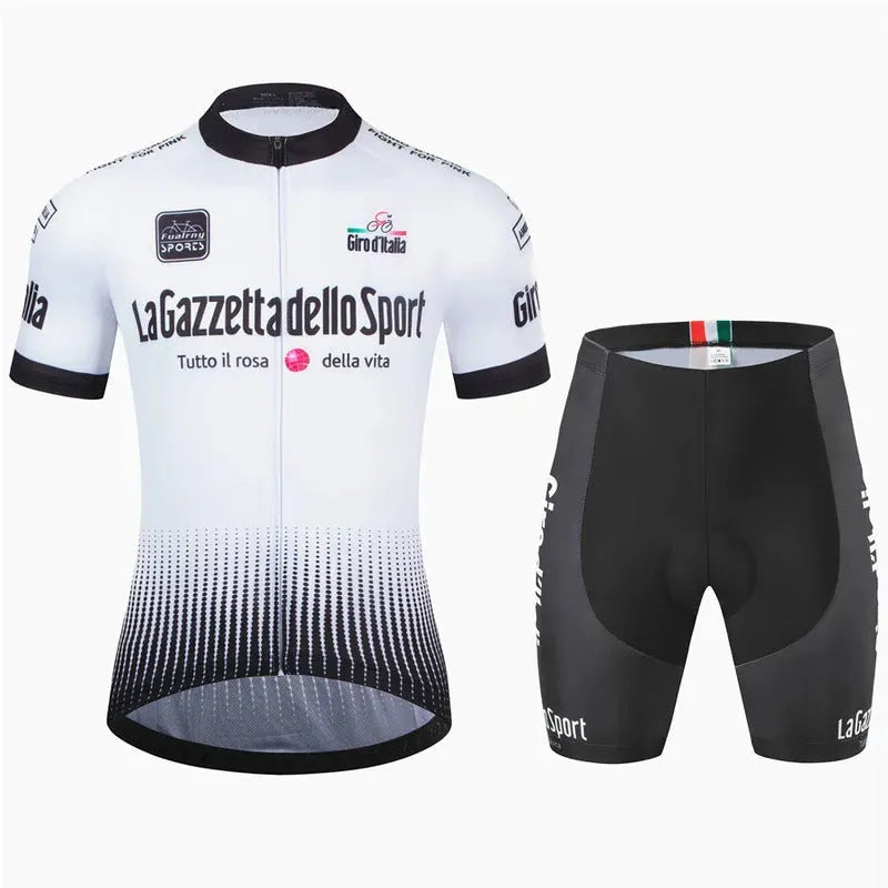 Cycling short sleeve suit in polyester fabric for road biking, available in multiple colours and sizes
