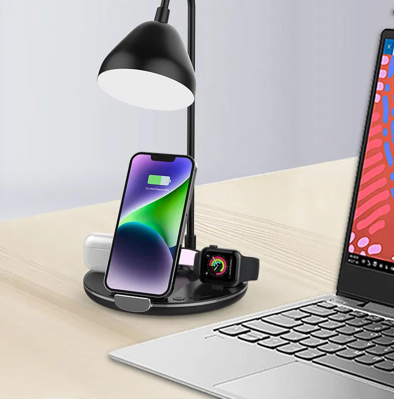 Black magnetic folding wireless charger extended to 320mm height with two phones charging