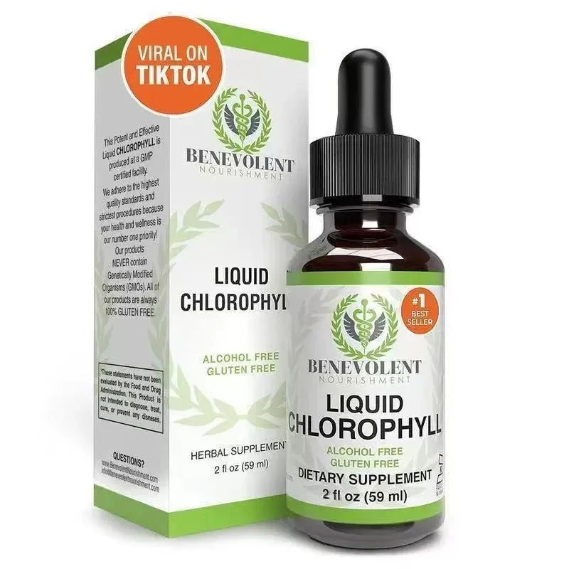 60ml bottle of liquid chlorophyll drops with dropper for body odour and intestinal care