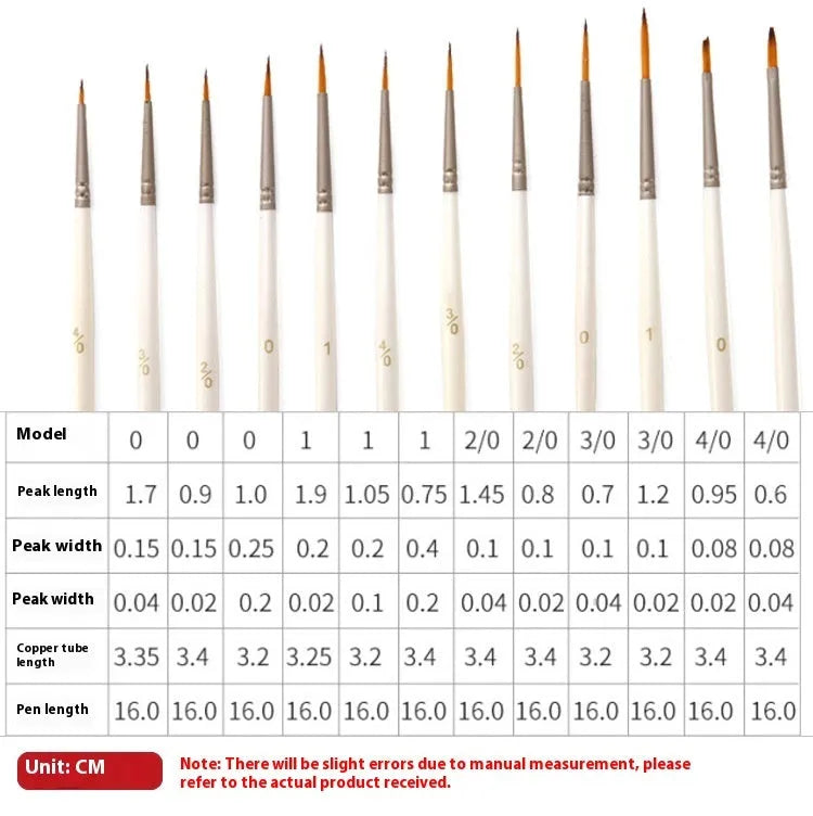 Pearl white 12-piece artist brush set with nylon wool bristles and solid wood pen holder