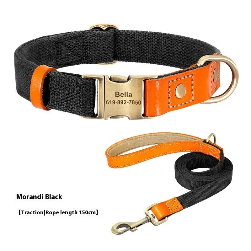 Small dog neck collar and traction rope set in mohair material with lettering detail