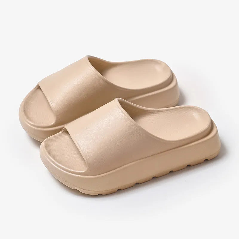 Women's fish mouth beach slippers with thick 5.5cm EVA soles in beige colour