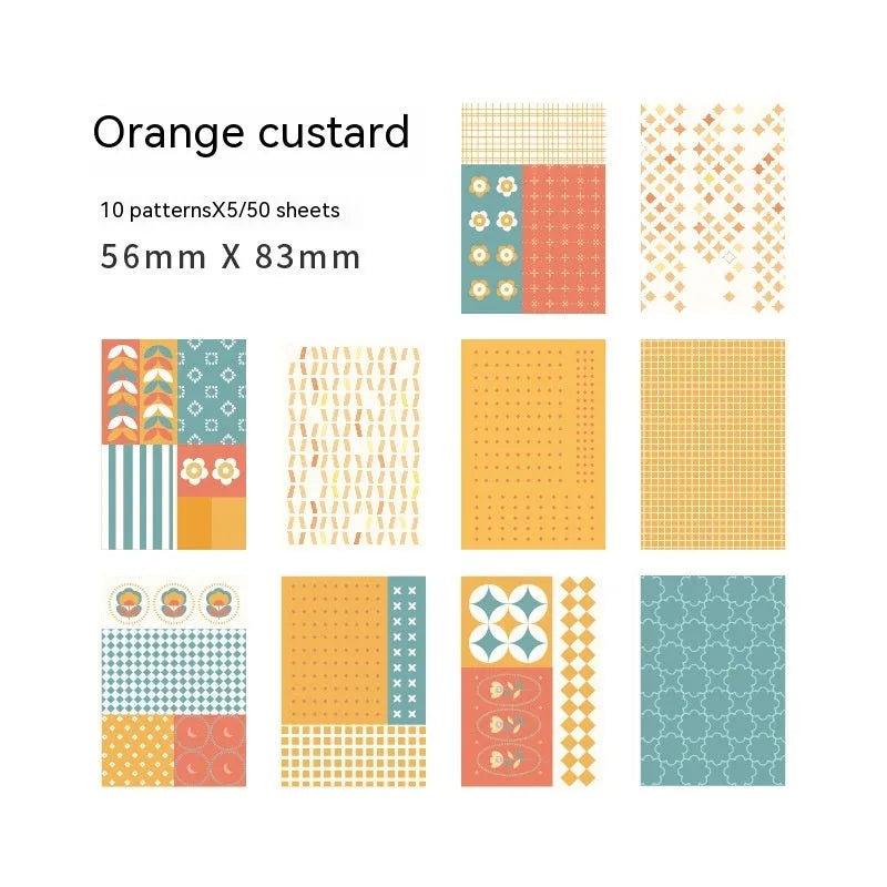 Retro dessert-themed note paper set with 50 small sheets in ten pastel colours including blueberry and caramel.