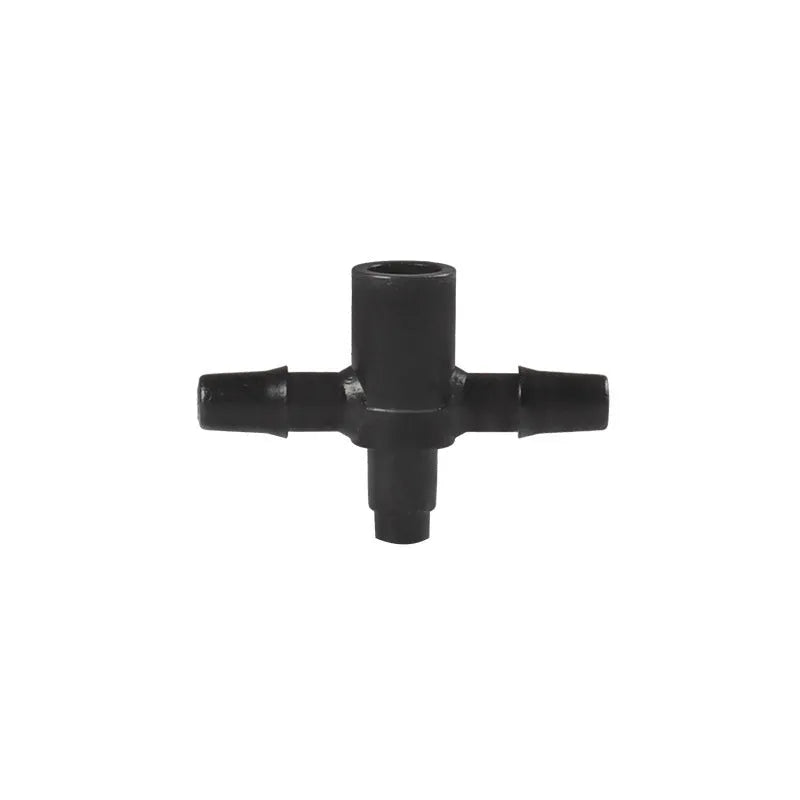 PE plastic tee water distributor joint for irrigation systems.