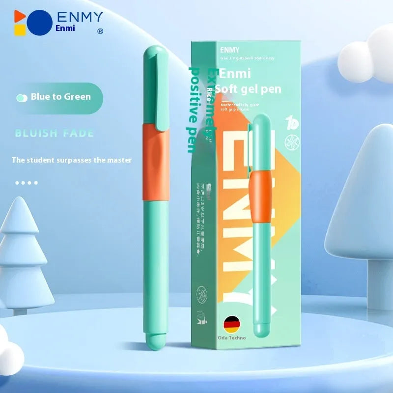 Plastic posture correction pen in a box, showing colour options: blue, green gradient, purple, and orange.