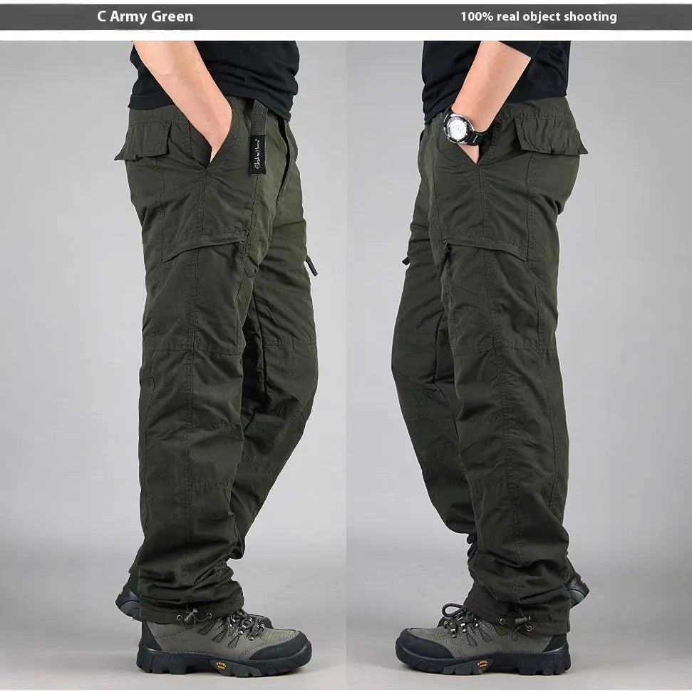 Men's thick cotton overalls with wool lining in straight leg loose fit design