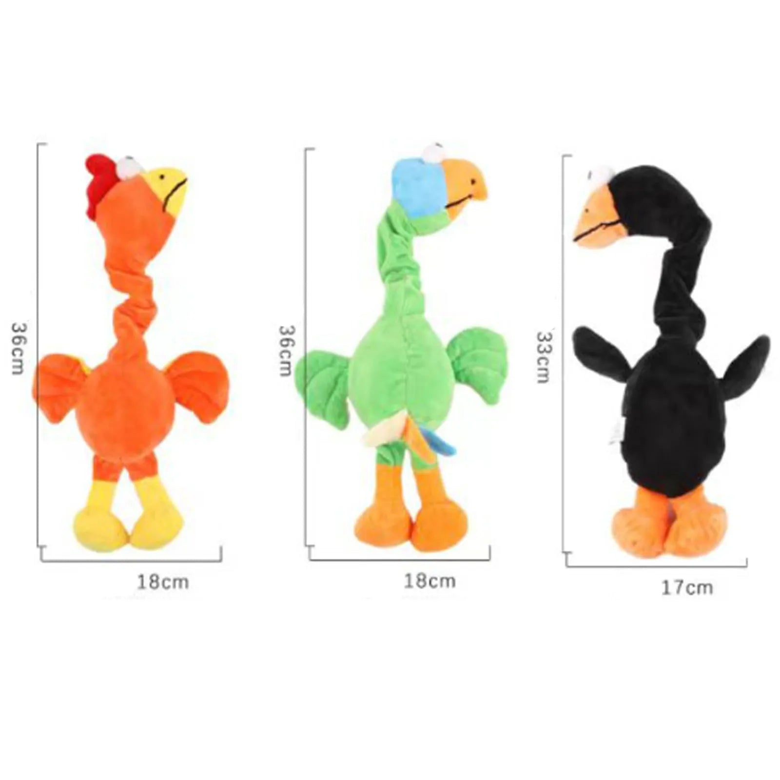 Squeaky screaming chicken dog chew toy in black, green, or orange colour