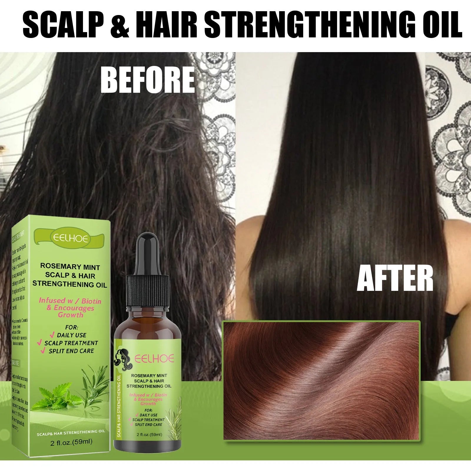 59ml bottle of rosemary mint hair growth fluid for scalp massage treatment.