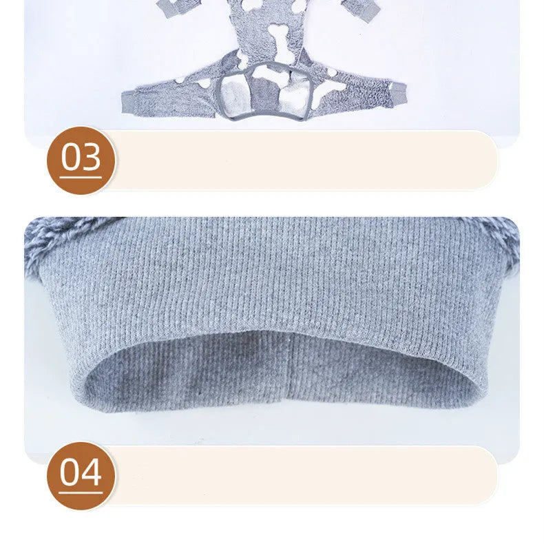 Winter flannel dog pajamas in bone grey colour, sizing from XS to XXXL for small to large dogs