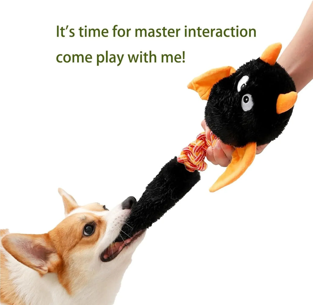 44cm plush squeaky dog toy with rabbit fleece fabric in black, green, or red colour options