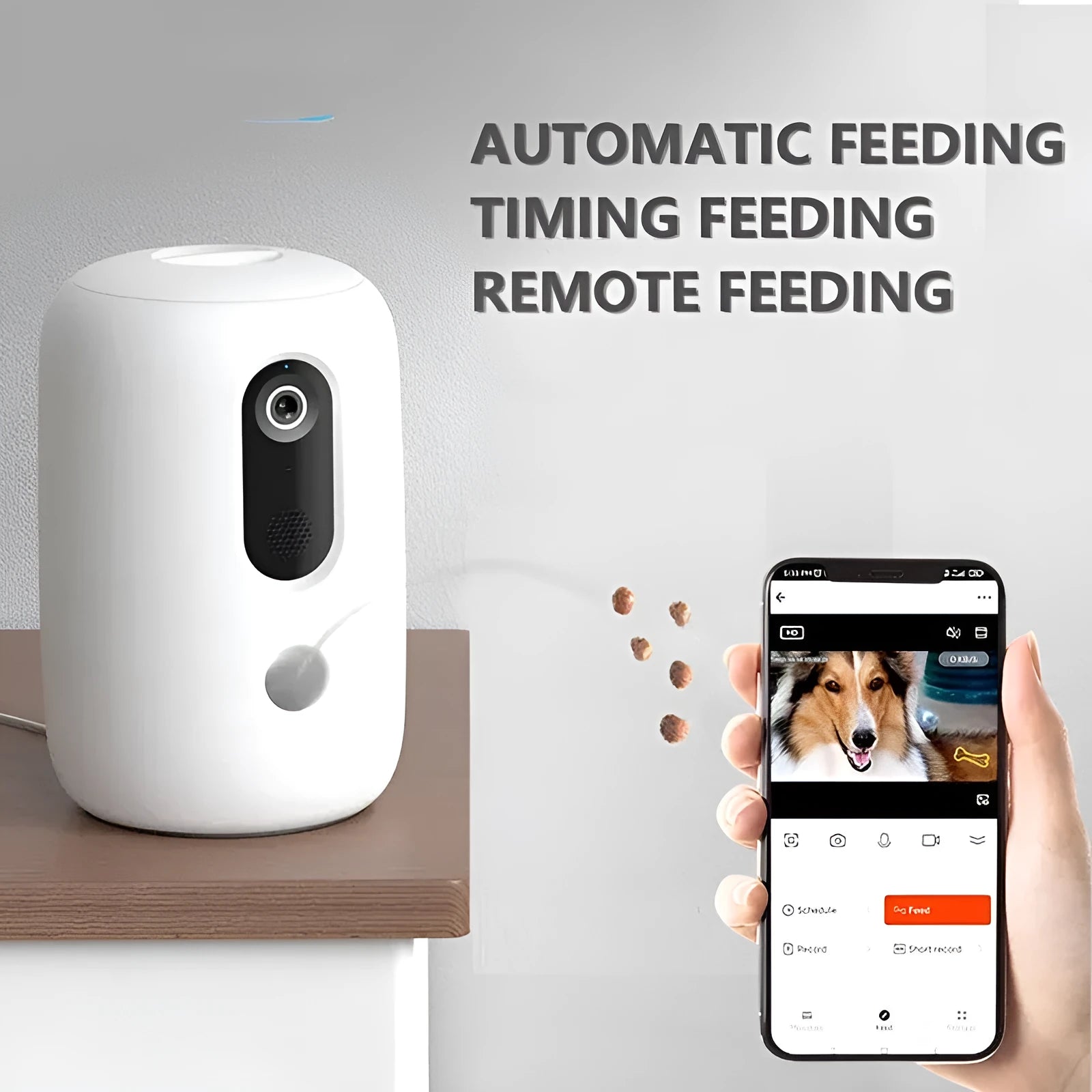 White intelligent automatic quantitative pet feeder for dogs and cats with multi-standard plug options