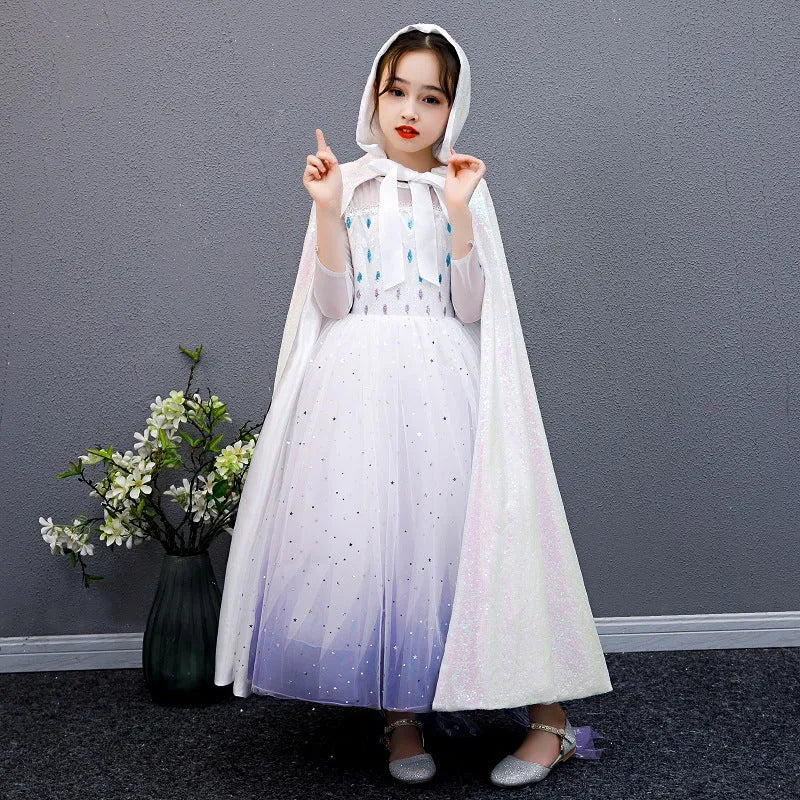 Girls cotton lined cloak with double-breasted lace front, M size 80cm length