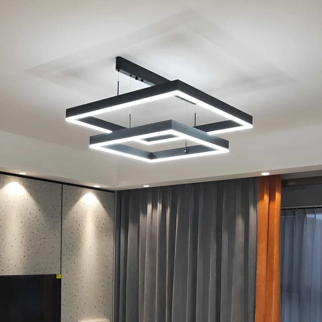 Scandinavian style square iron chandelier with aluminium single-layer shade 40cm diameter