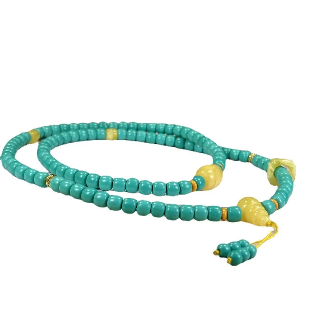 Turquoise stone mesh flower lucky pendant necklace on ball bead chain with adjustable length