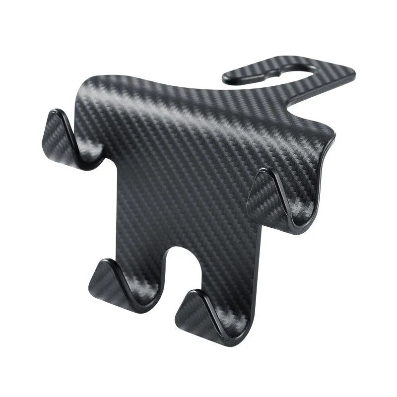 Black ABS plastic car hook with an integrated mobile phone holder bracket for rear seat organisation.