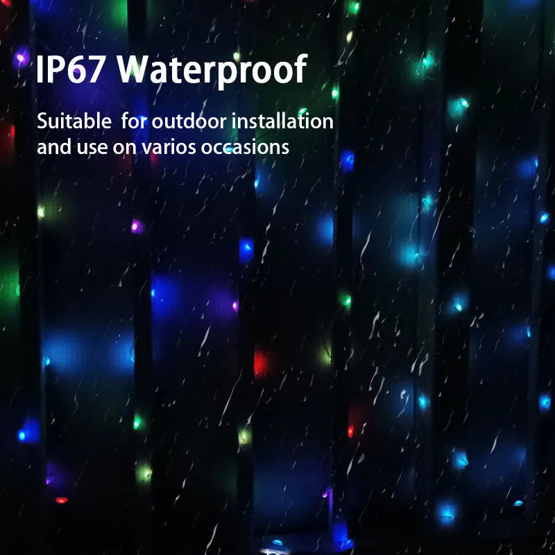 10 metre LED light string with 100 multi-colour lights in party decoration setting
