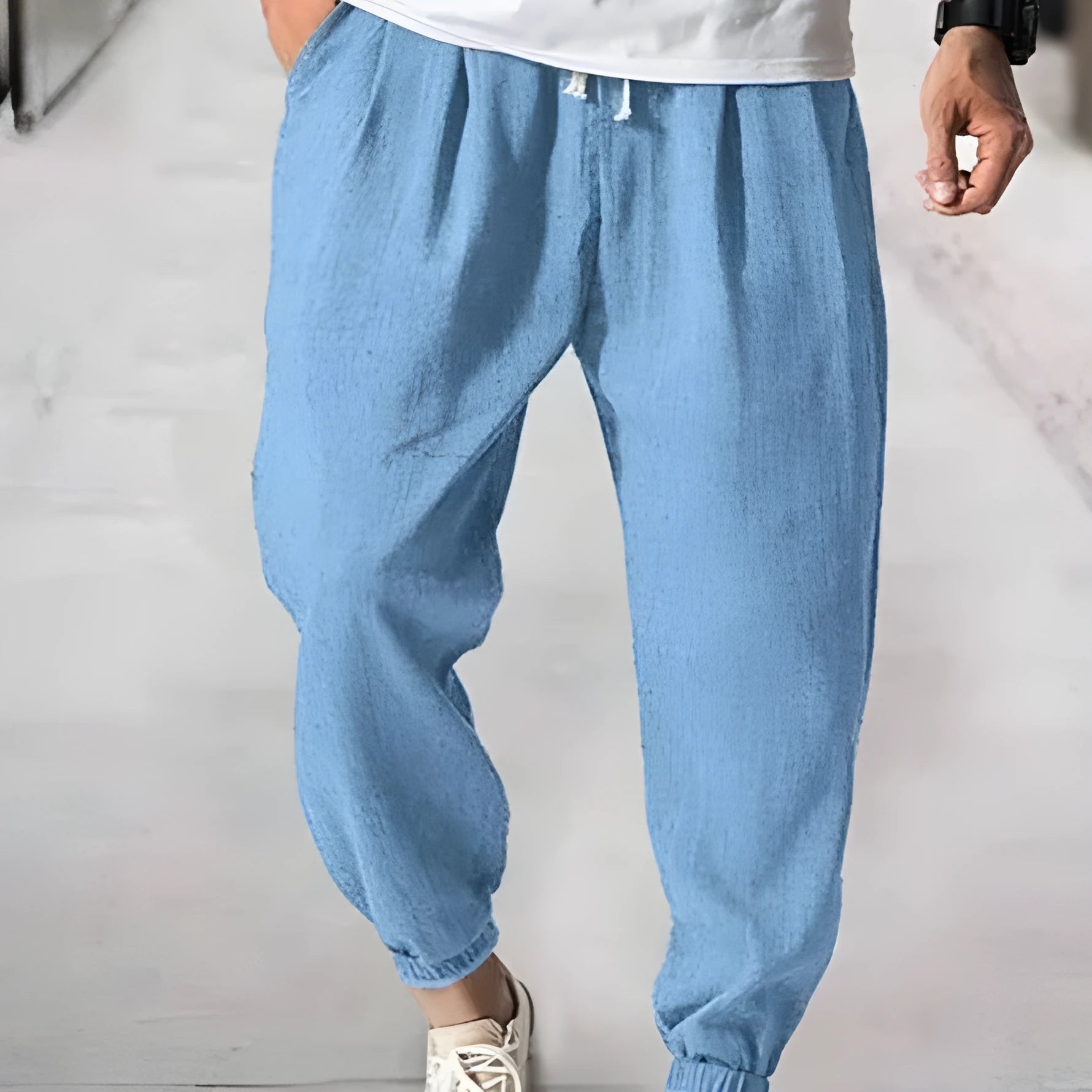 Men's loose fit cotton summer pants with ankle band detailing in multiple colour options
