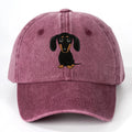 Retro washed baseball cap with Dachshund embroidery and print in cotton fabric, peaked design