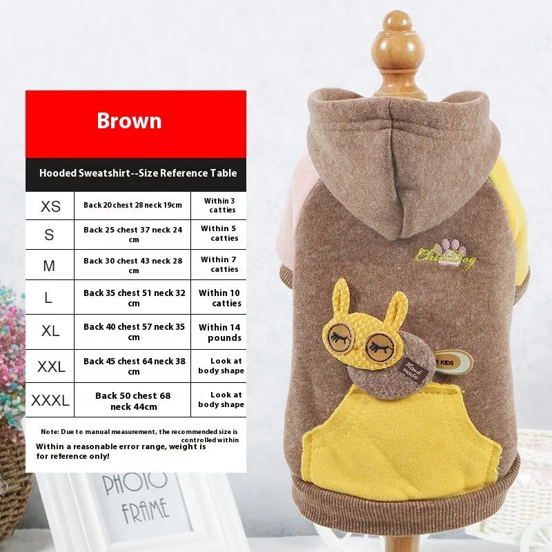 Cotton pet sweatshirt for small dogs and cats in brown, green, pink colours