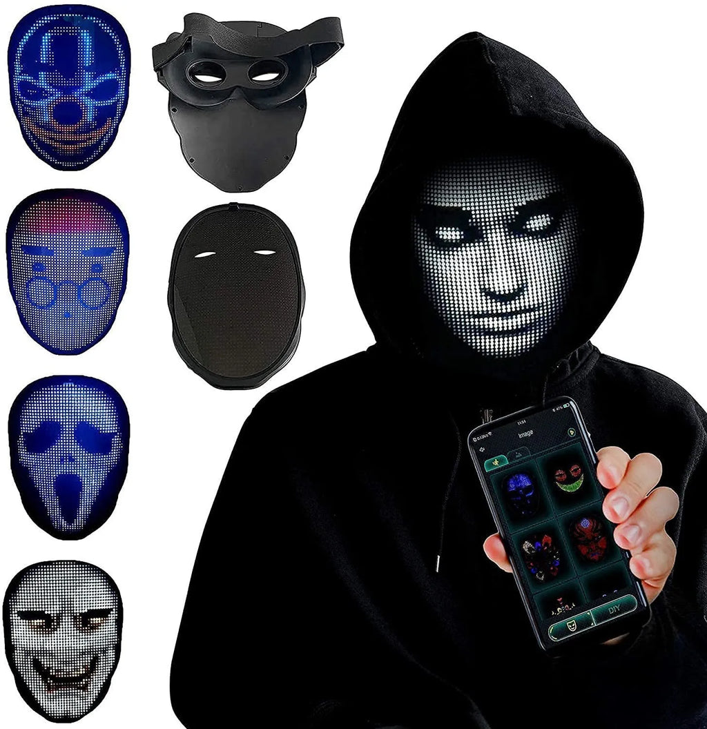 Full colour LED luminous face mask with gesture control and rechargeable battery for Halloween parties
