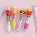 Cute cartoon four-colour press ballpoint pen with silicone grip and 0.7mm tip