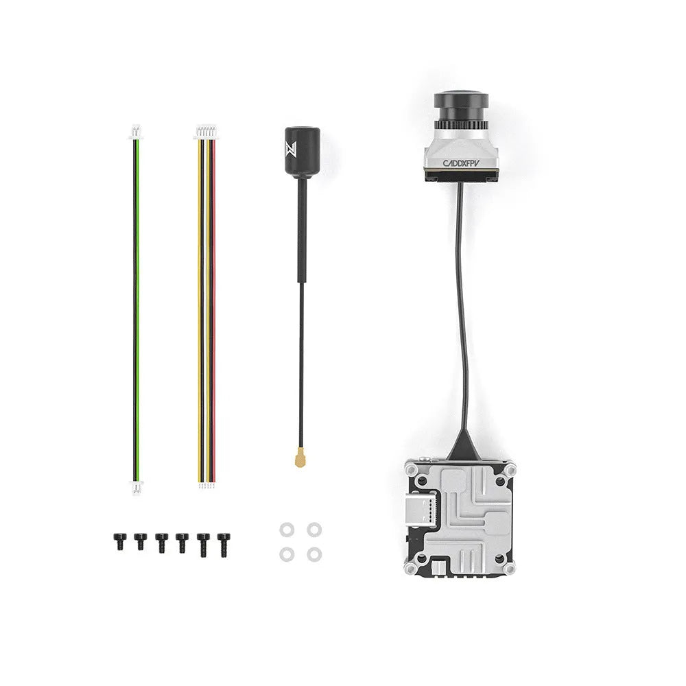 Caddx ADAPTS DJI FPV digital image transmission machine in silver colour with Polar Vista kit and mounting components
