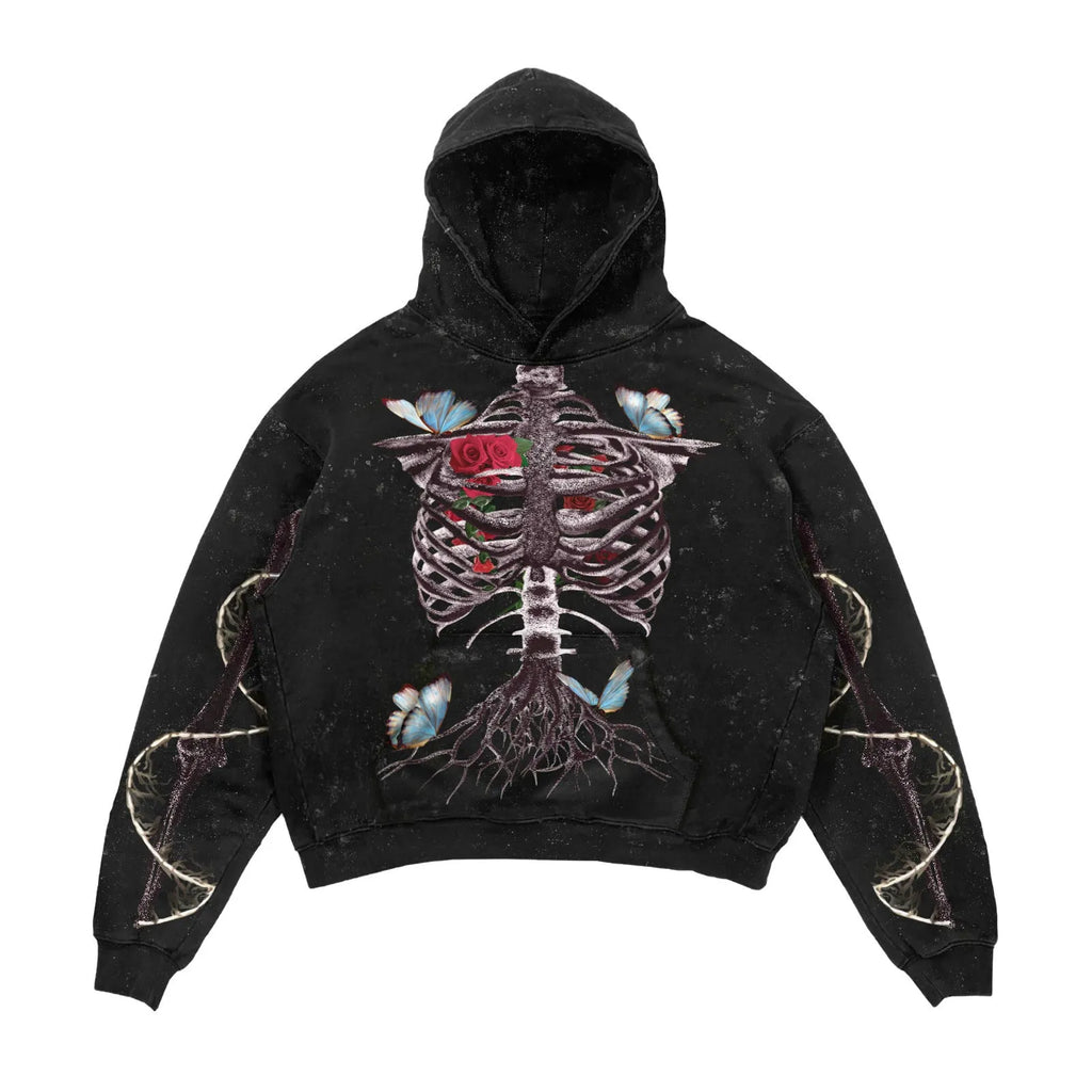 3D printed Halloween hoodie in black with slim fit and printed three-dimensional patch bag
