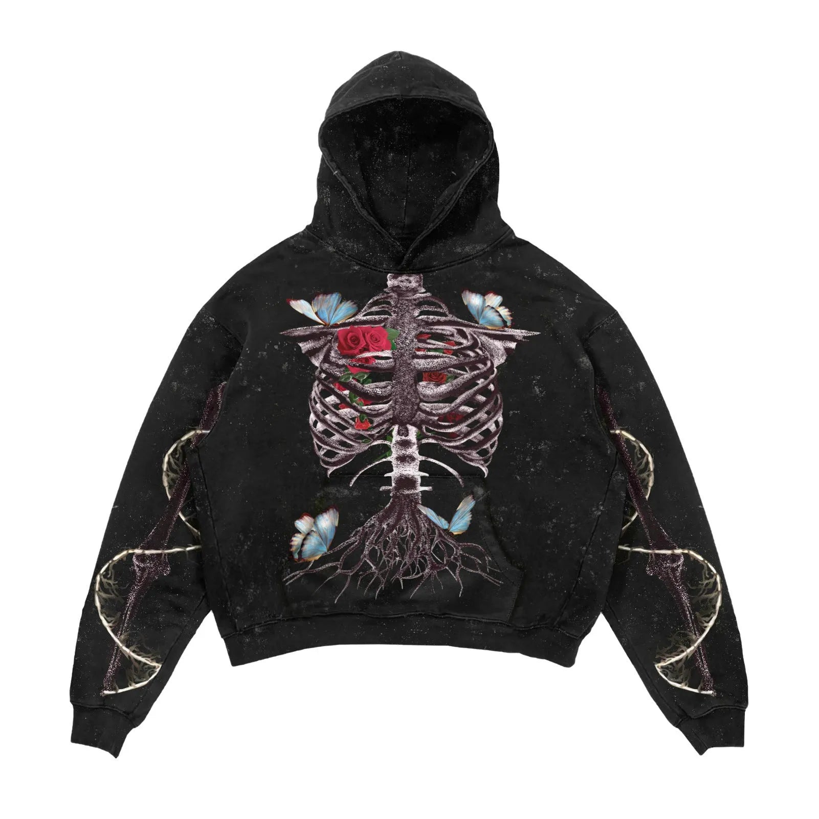 3D printed Halloween hoodie in black with slim fit and printed three-dimensional patch bag