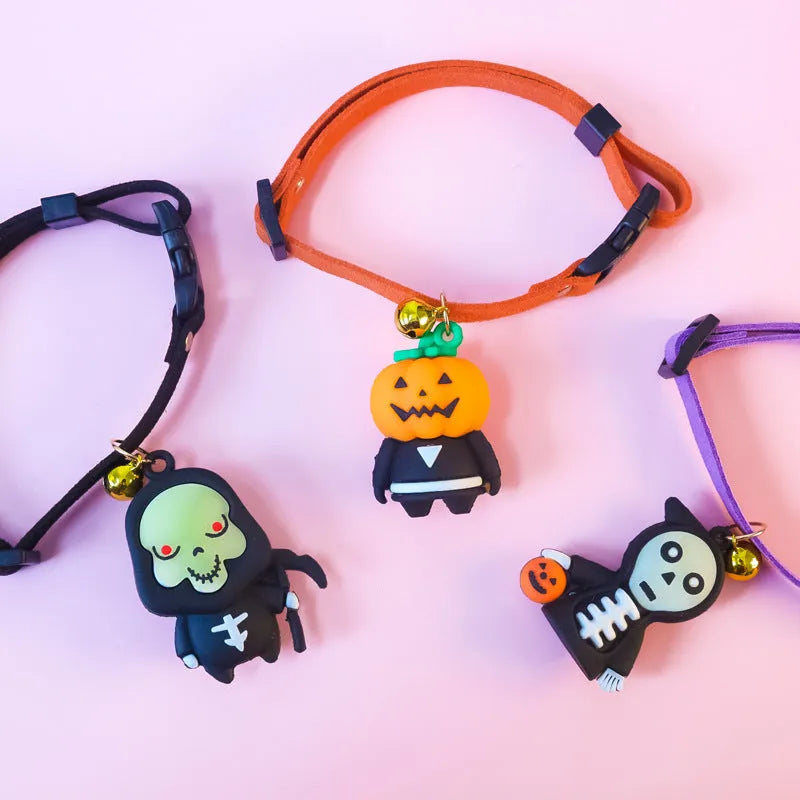 Halloween pet collar with cartoon Pumpkin Man design in polyester fabric