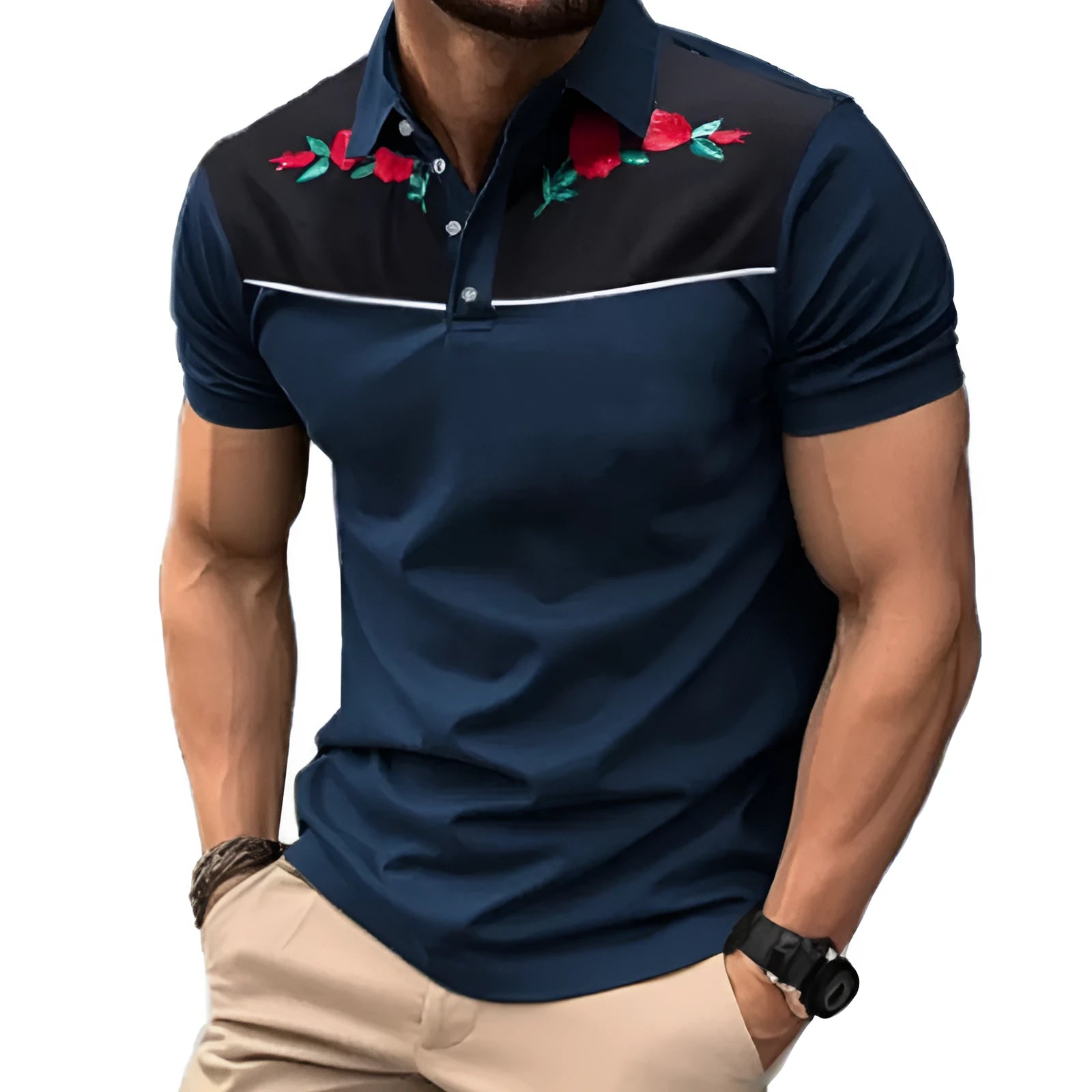 Men's grey short sleeve mesh polo shirt with silver zipper decorations on the front.