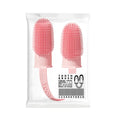 TPR pet dental finger brush in blue green, pink, or yellow for cleaning teeth and gums.