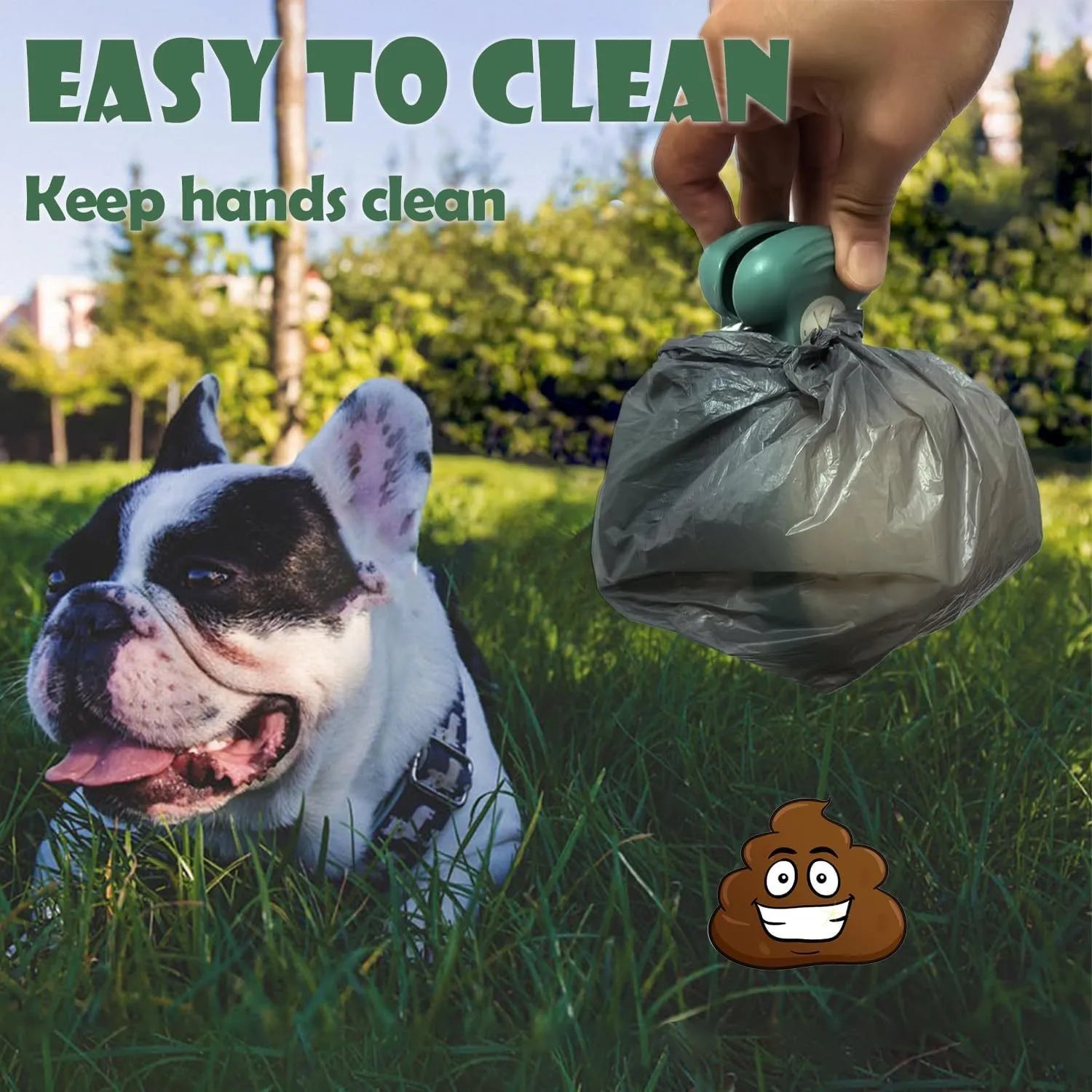 Portable blue pooper scooper with expandable waste container and integrated bag dispenser for dog walks