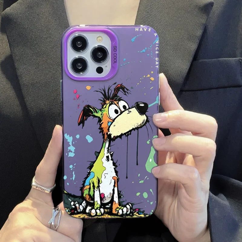 Acrylic cartoon dog pattern silver phone case with soft edge hard back for iPhone models